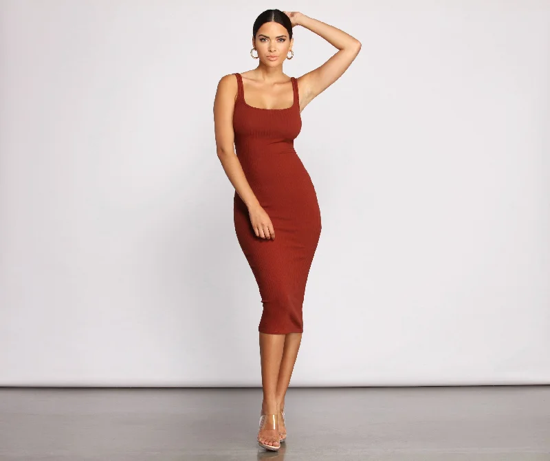 Women's Trendy Casual Clothes Need For Basics Charming Ribbed Midi Dress