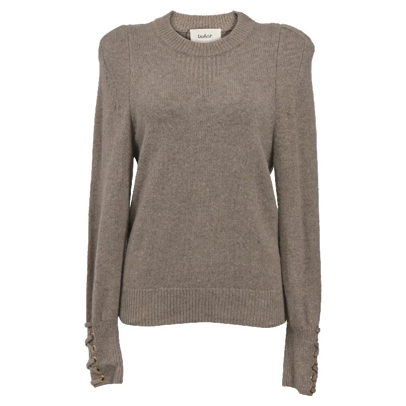 Stylish Clothes For Women Ba&Sh Keane Crew Neck Knitted With Decorative Cuffs  Sweater in Brown Wool