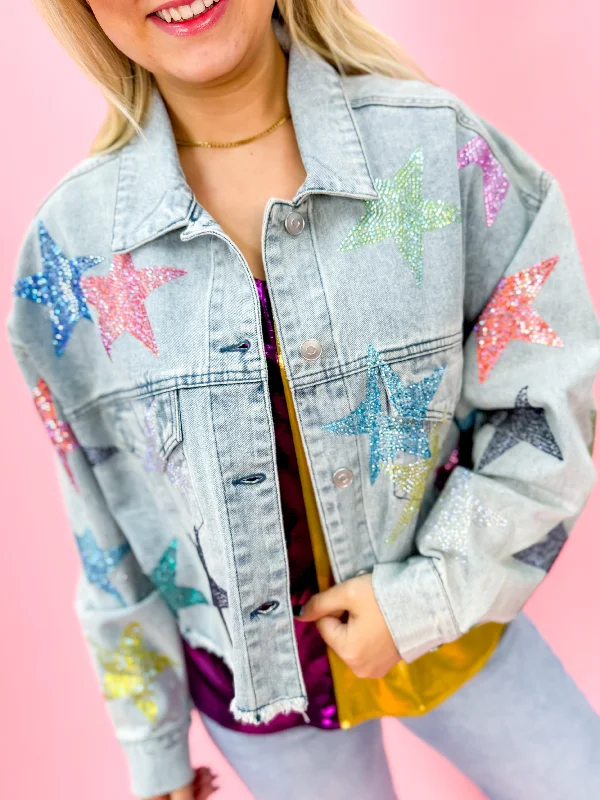 Limited-Time Offers On Elegant And Casual Styles Rhinestone Star Boxy Denim Jacket