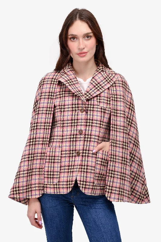 Women's Everyday Clothes Gucci 2020 Pink/Brown Mohair/Wool Houndstooth Plain Jacket Size 40
