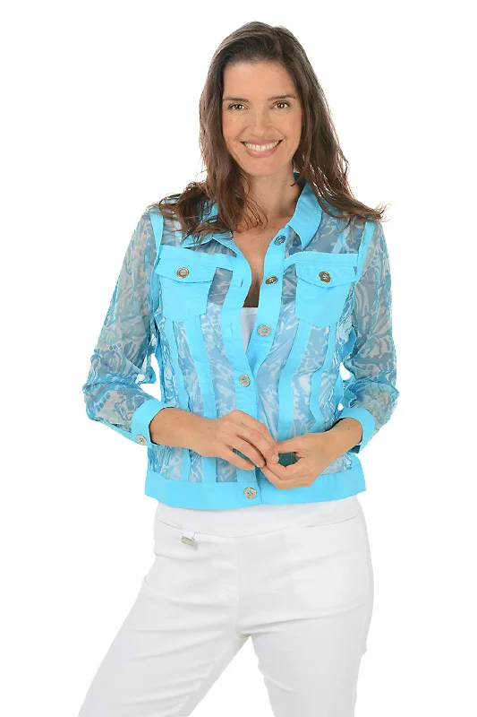 Women's Occasion Wear Clothes Leafy Mesh Frayed Jacket