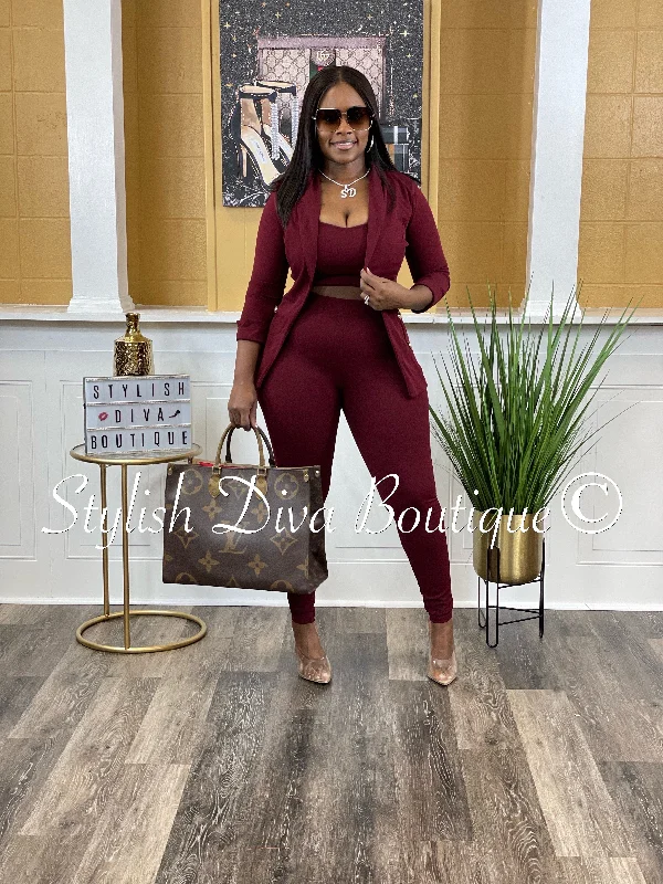 Women's Holiday Clothing Boss Babe 3pc Jacket Set up to 3XL (Port)