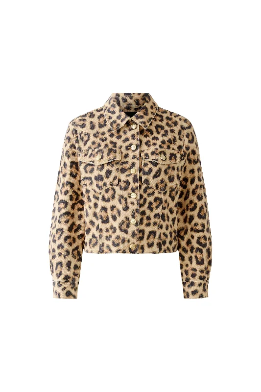 Women's Elegant Apparel Boxy Denim Jacket - Leopard Print
