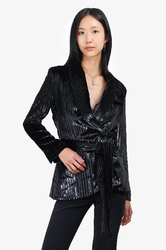 Women's Elegant Evening Outfit Smythe Black/Metallic Striped Velvet Jacket Size 2