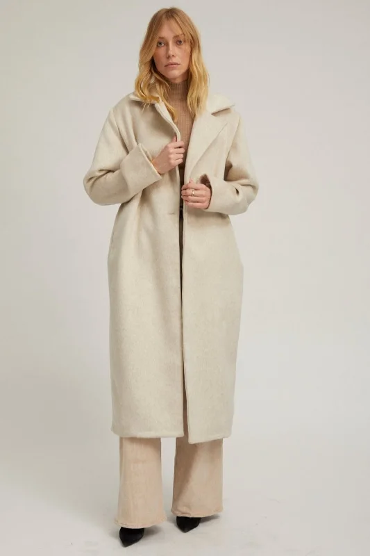 Women's Fashion Clothes Off White Wool Cashmere Classic Coat