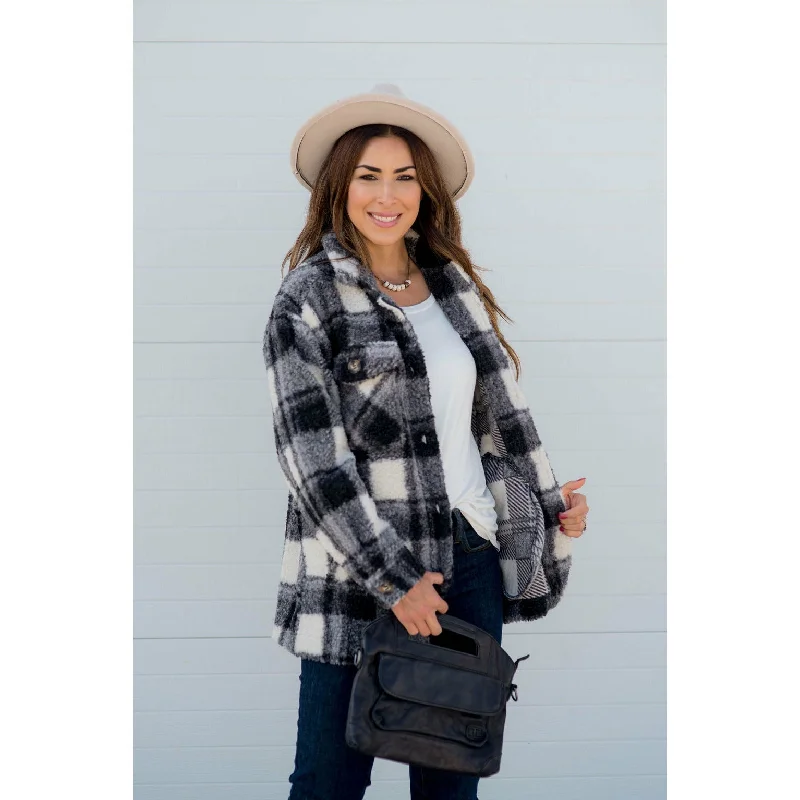 Women's Sporty Clothes Fuzzy Plaid Jacket