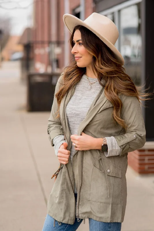 Women's Evening Clothing Cuffed Sleeve Hooded Utility Jacket