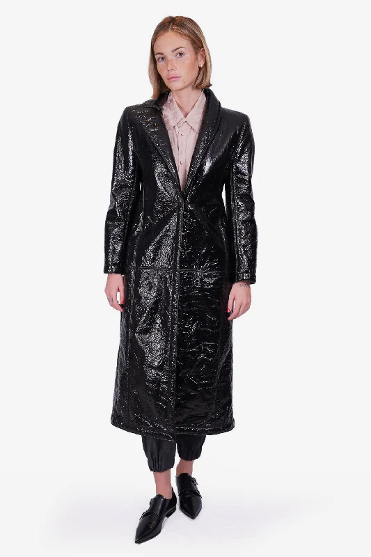 Affordable Elegance – Shop Premium Fashion Now Fendi Black Patent Lamb Fur Single Breasted Coat Size 36