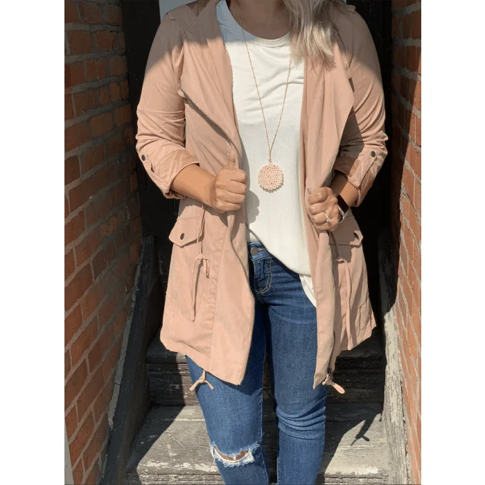 Women's Floral Print Outfit Blush Utility Jacket