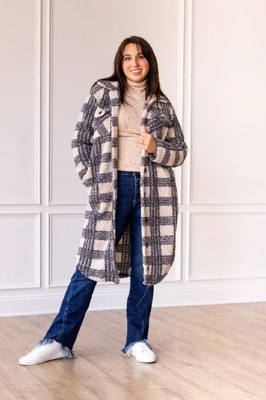 Timeless Women's Outfit Plaid Sherpa Trench Coat