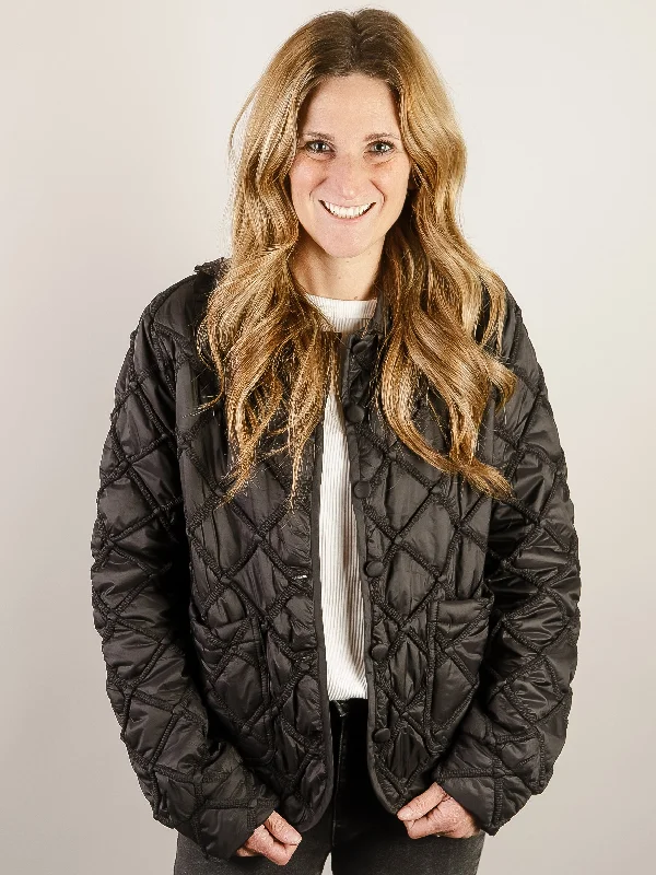 Premium Fashion At Promotional Prices – Limited Time Only Black Quilted Button Down Jacket
