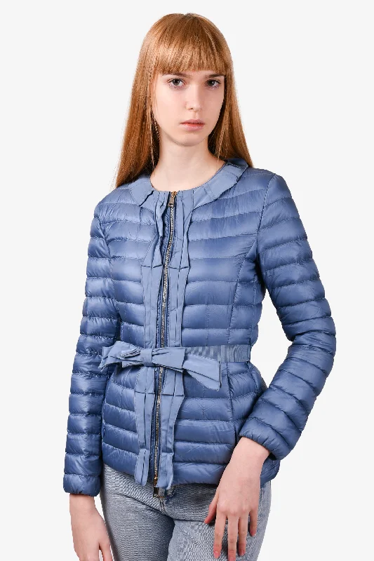 Comfortable Women's Clothes Moncler Blue 'Latouche Giubbotto' Ruffle Detailed Down Jacket Size 0