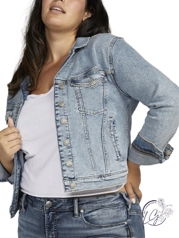 Women's Party Outfit Curvy Fitted Jean Jacket