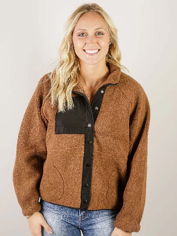 Formal Outfit For Women Brown Fleece Jacket with Black Accent