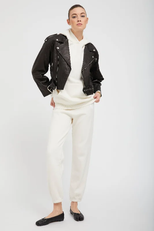 Luxury Women's Clothing Black Leather Eyelet Lace-Up Moto Jacket