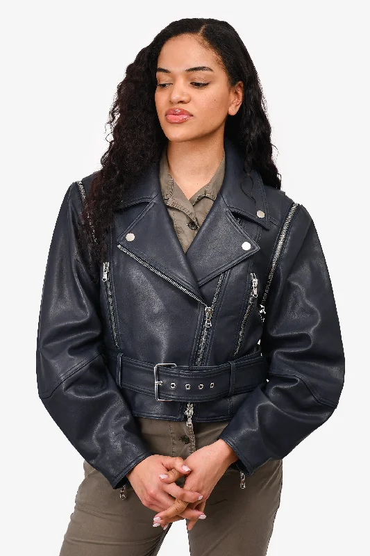 Women's Urban Clothing Veronica Beard Blue 'Dylan' Leather Jacket with Detachable Sleeves Size 12 Women's Urban Clothing Veronica Beard Blue 'Dylan' Leather Jacket with Detachable Sleeves Size 12