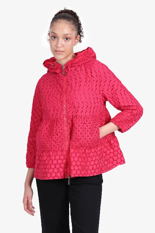 Women's Garments Moncler Pink Eyelet Ruffle Hem Zip-Up Jacket Size 2