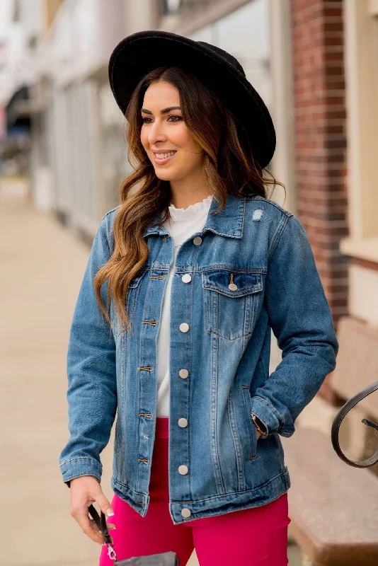 Women's Workout Clothing Everyday Full Length Denim Jacket