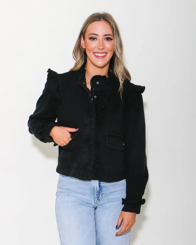 Women's Vacation Garments Cropped Zip up Utility Jacket in Black
