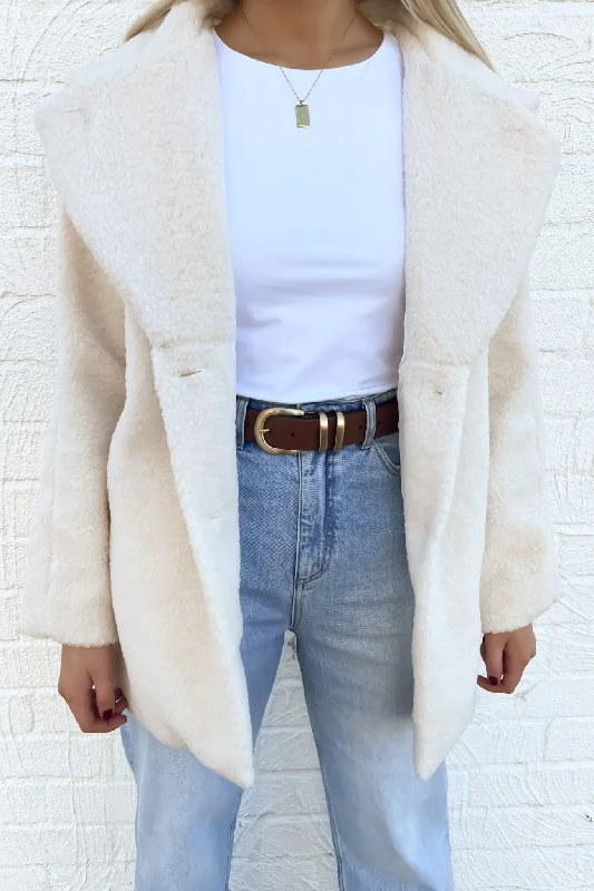 Women's Athletic Apparel Jessie Teddy Coat Cream