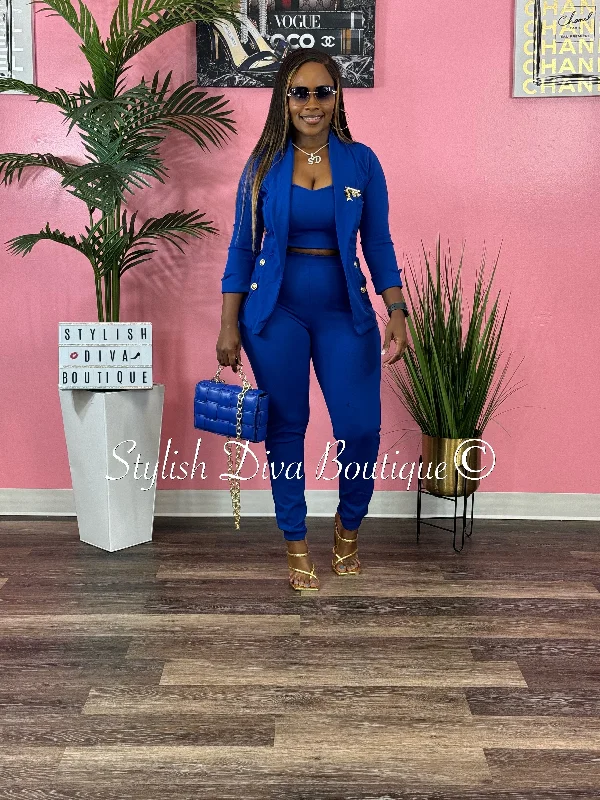 Affordable Women's Garments Boss Babe 3pc Jacket Set up to 3XL (Royal Blue)