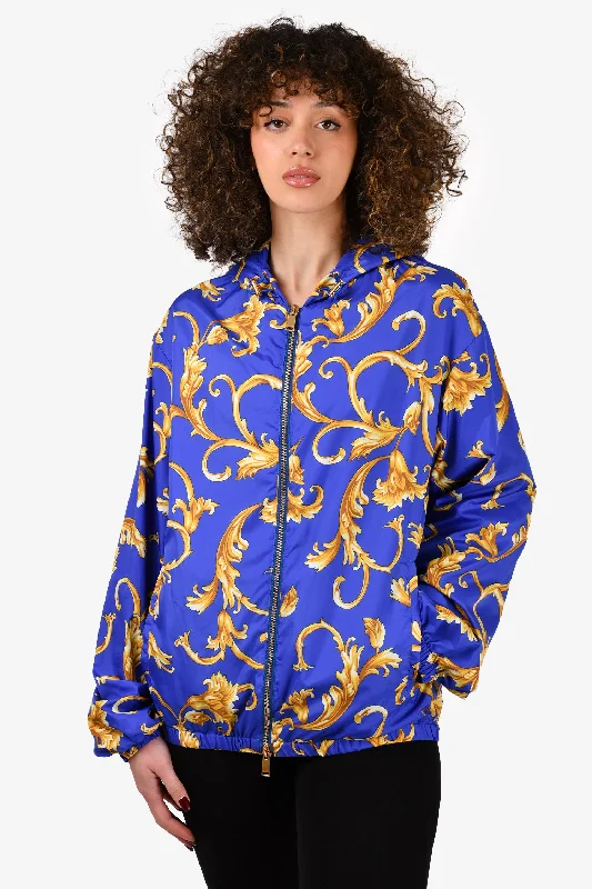 Women's Comfortable Lounge Garments Versace Blue/Yellow Barocco Istante Print Nylon Windbreaker Jacket Size 48