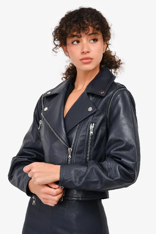 The Fashion Sale You've Been Waiting For Is Here Veronica Beard Blue 'Dylan' Leather Jacket with Detachable Sleeves Size 0