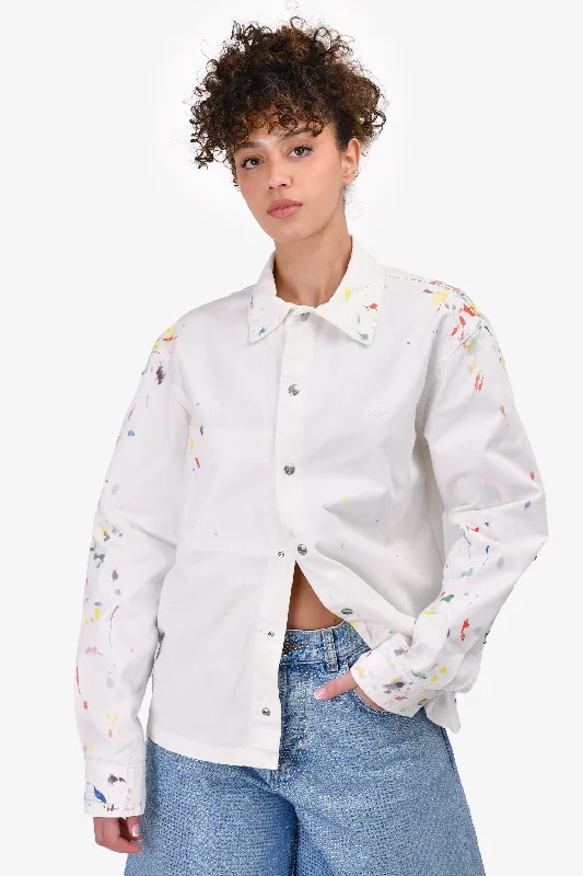 Women's Outdoor Activity Garments Dior Homme White Painted Denim Jacket Size 44 Mens