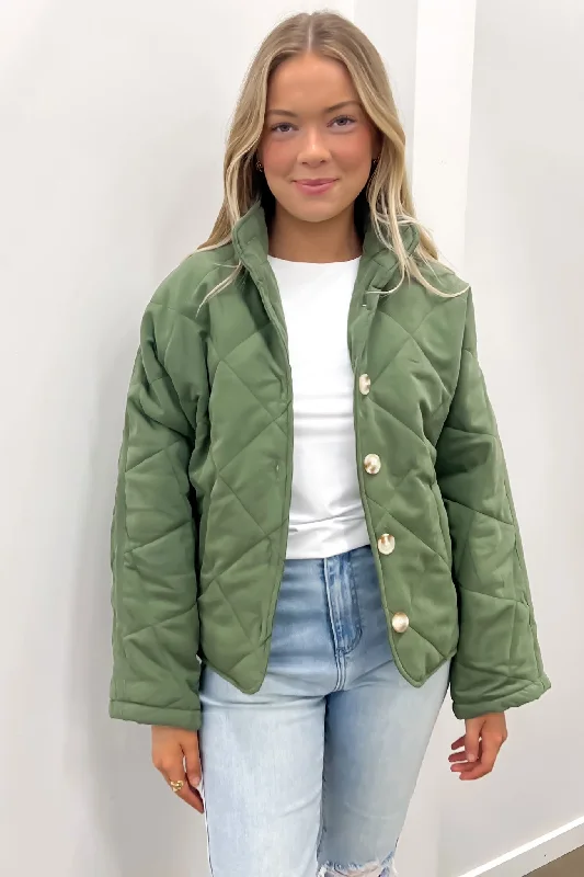 Women's Formal Apparel Makayla Quilted Bomber Jacket Khaki