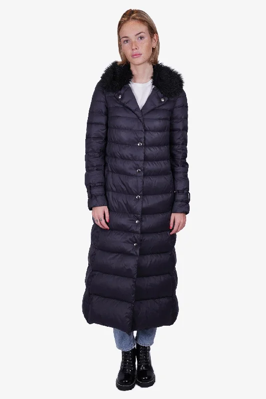 Timeless Women's Clothes Red Valentino Navy Long Puffer with Fur Trim on Hood Size 40