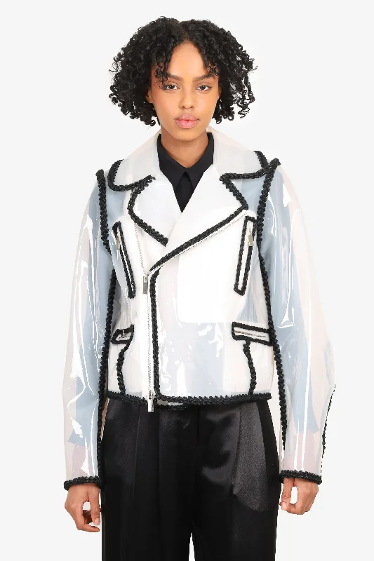 Women's High-Fashion Garments Noir Kei Ninomiya Spring 2018 Clear Vinyl & Black Braid Biker Jacket Size M