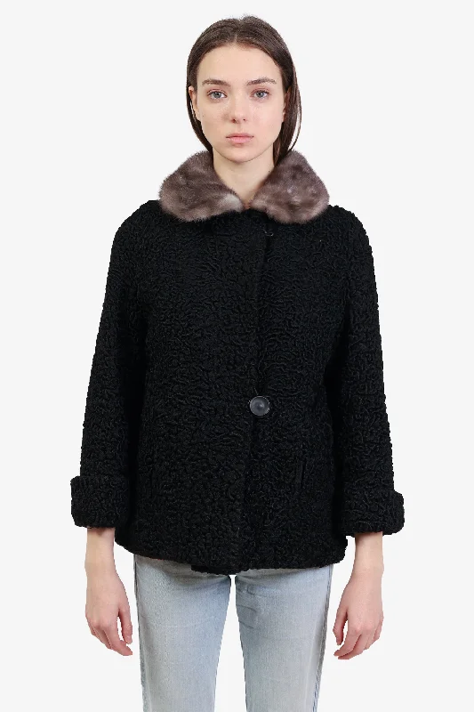 Casual Chic Women's Clothes Fur Salon Black Astrakhan Fur Jacket with Mink Collar Size Small