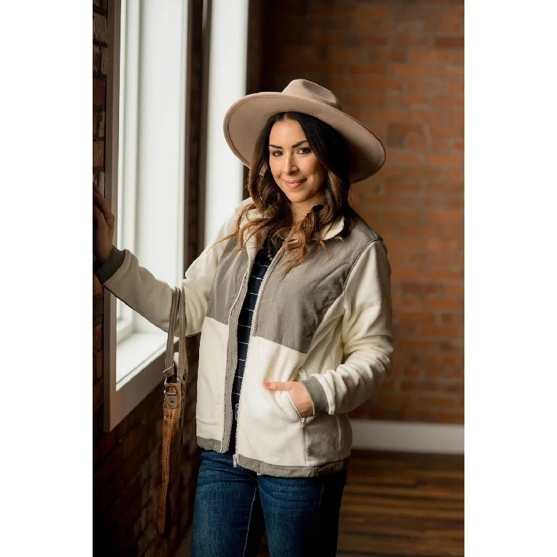 Women's Clothing For Casual Outings Two Toned Fleece Jacket