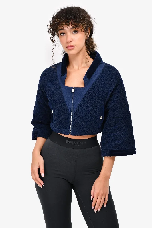 Premium Fashion At Budget-Friendly Prices Pre-Loved Chanel™ Navy Blue Quilted Terry Cropped Zip Jacket Size 38