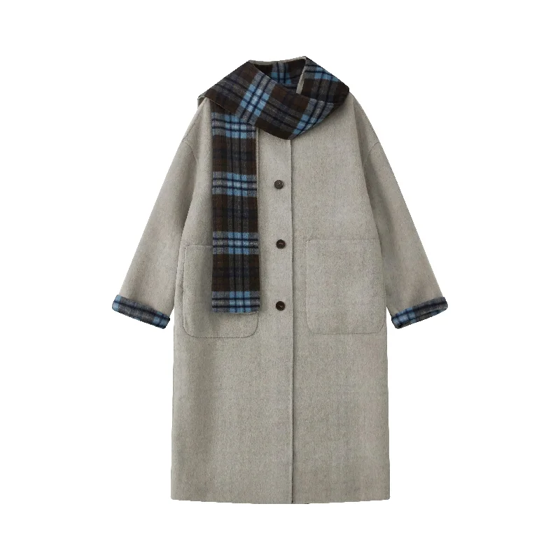 Women's Formal Apparel 1934Q Checkered Reversible Wear Wool Coat