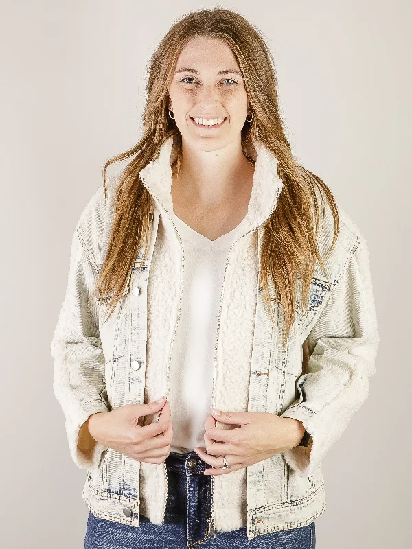Huge Markdowns On Must-Have Fashion Essentials Denim with Cream Sherpa Jacket