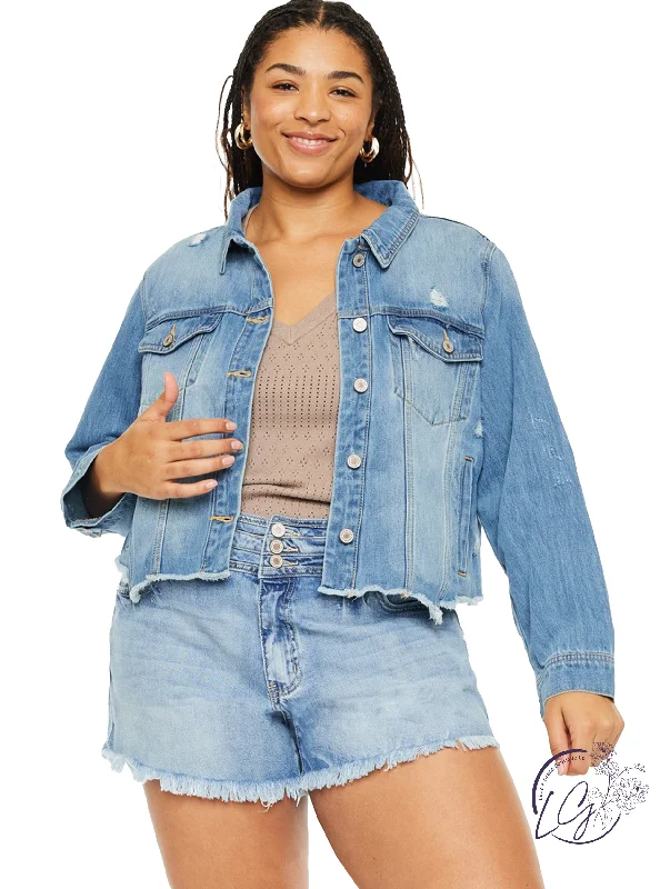 Women's Clothing Sets Curvy Norma Distressed Denim Jacket by KanCan