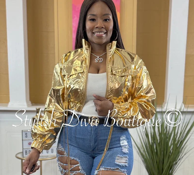 Women's Evening Apparel Athena Metallic Cropped Jacket up to 3XL (Gold)