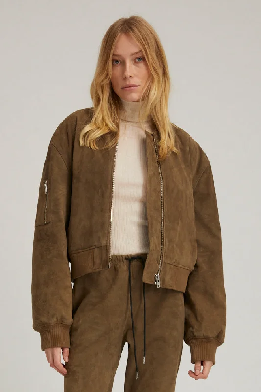 Women's Outerwear Clothing Olive Suede Bomber