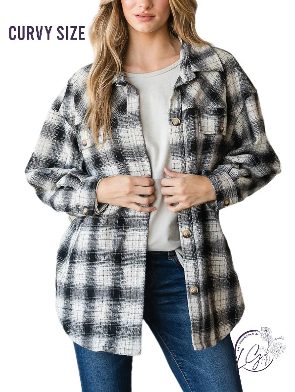 Women's Effortless Casual Outfit Curvy Easygoing Checkered Flannel