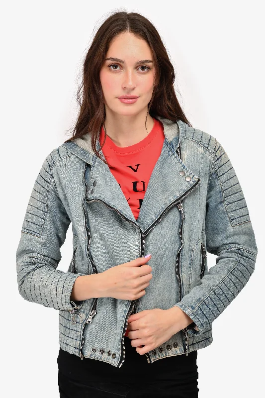 Final Call – Shop Elegant And Casual Fashion For Less Balmain Blue Denim Hooded Moto Jacket Size M