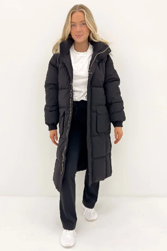 Women's Occasion Wear Clothing Active Fur Longline Puffer Black