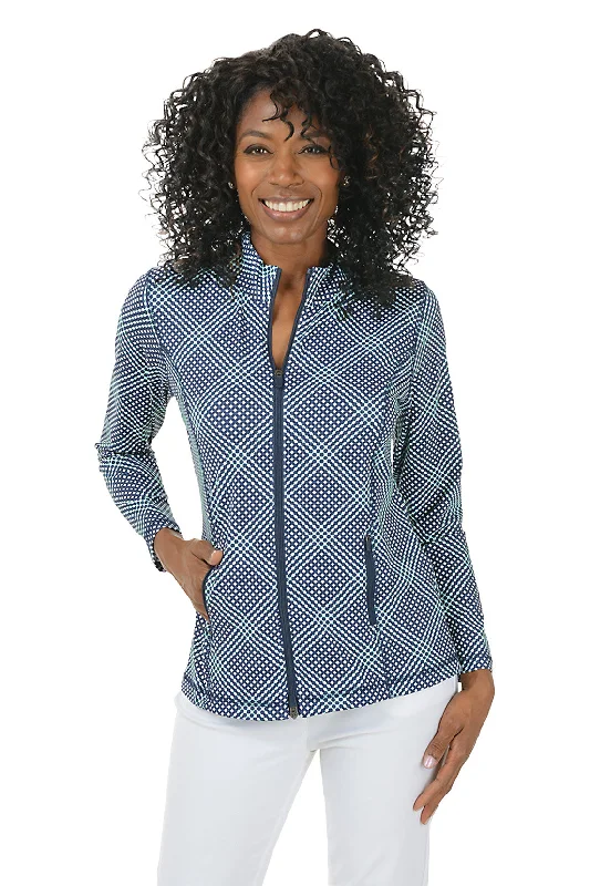 Big Discounts On Premium Fashion Collections Navy Gingham UPF50+ Zip Front Jacket