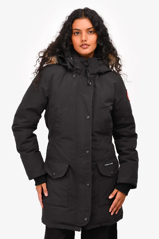 Women's Vintage-Inspired Outfit Canada Goose Black Down Trillium Fur Hood Parka Size XS