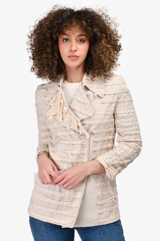 Women's Trendy Activewear Apparel Maison Margiela Cream Cotton Ribbon Detail Jacket Size 40