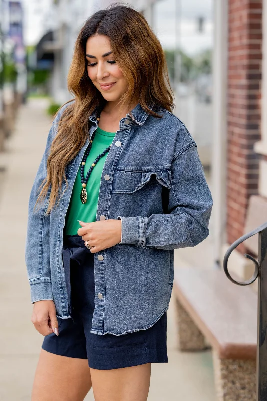 Chic Women's Outfit Acid Washed Ruffle Accented Jacket