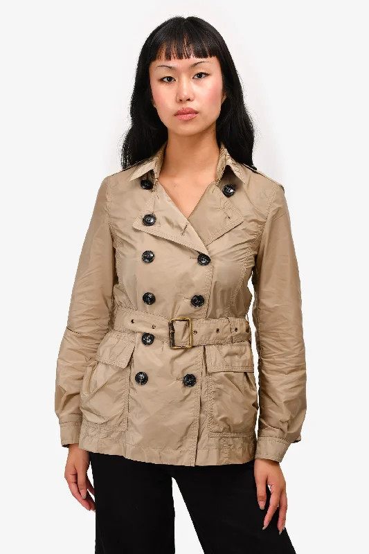 Vintage-Inspired Women's Clothes Burberry Brit Beige Nylon Double Breasted Jacket Size 2 US