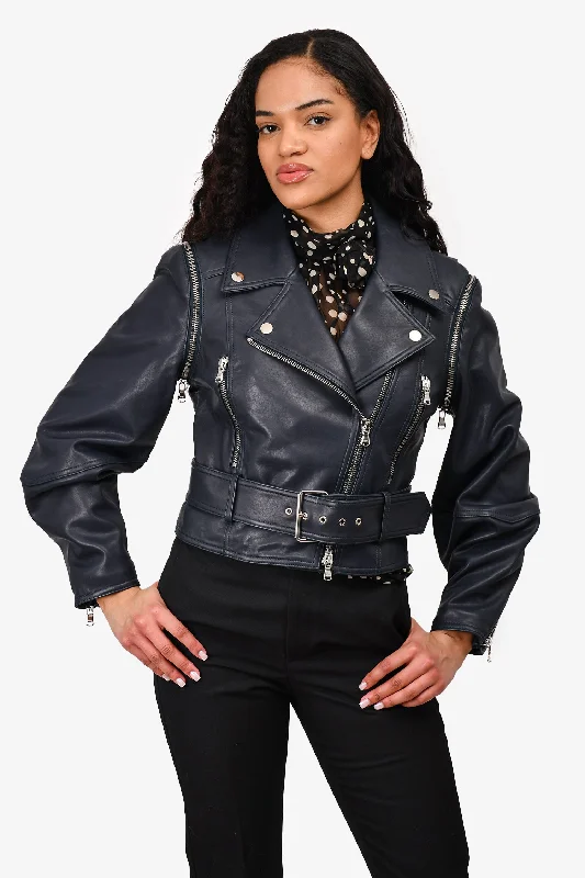 Premium Fashion At Budget-Friendly Prices Veronica Beard Blue 'Dylan' Leather Jacket With Detachable Sleeves Size 8 Premium Fashion At Budget-Friendly Prices Veronica Beard Blue 'Dylan' Leather Jacket With Detachable Sleeves Size 8