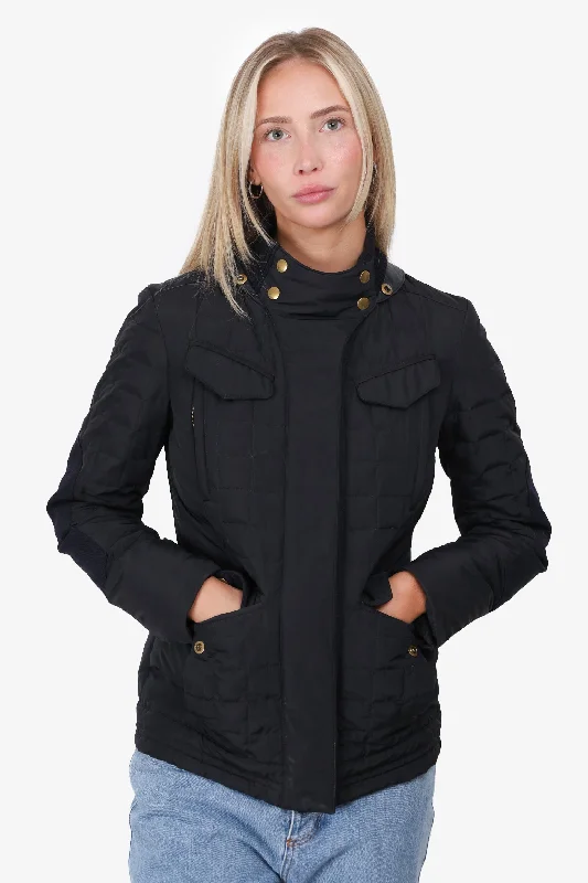 Women's Clothes And Garments Gucci Black Nylon Quilted Elbow Patch Jacket Size 38