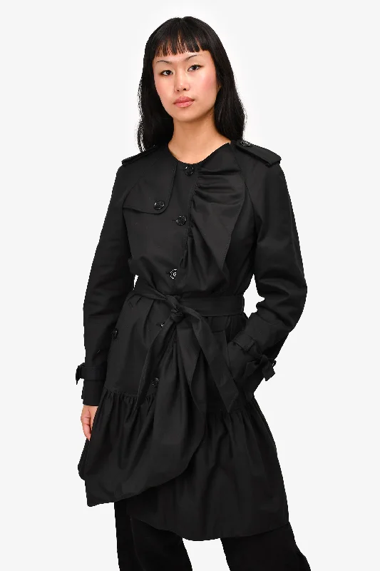 Women's Casual Wear Clothing Boutique Moschino Black Ruffle Detail Belted Trench Coat Size 8